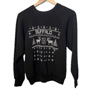 Vintage Christmas Sweatshirt Buffalo Crewneck Tultex size M black Made in USA